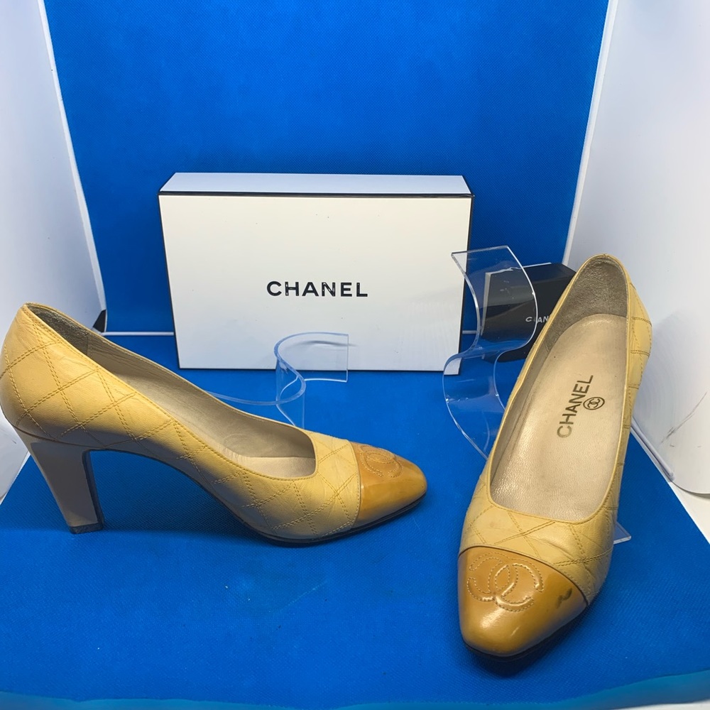 Yellow‎ & Beige Chanel CC  leather shoes 36 1/2 - Picture 4 of 11